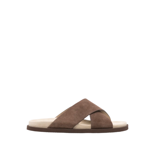 Brunello Cucinelli Cross-Strap Suede Slides 'Brown'