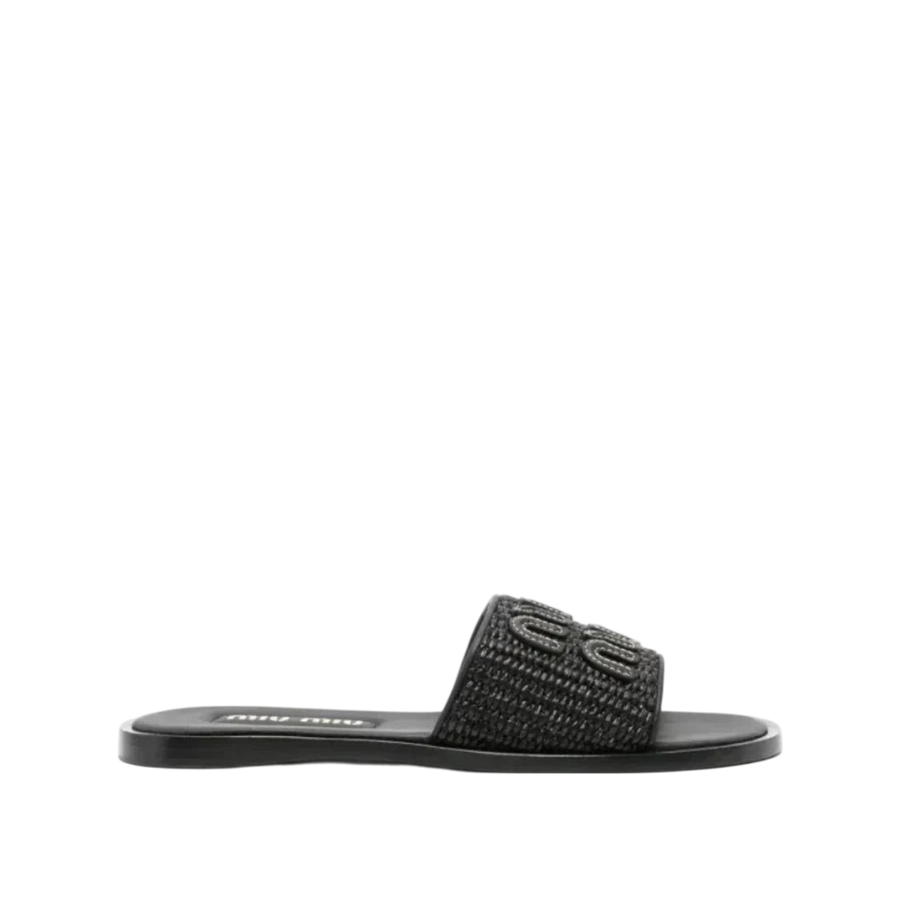 Miu Miu Woven Raffia Slide 'Black'