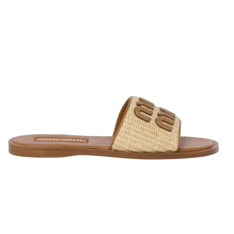 Miu Miu Woven Raffia Slide 'Natural'