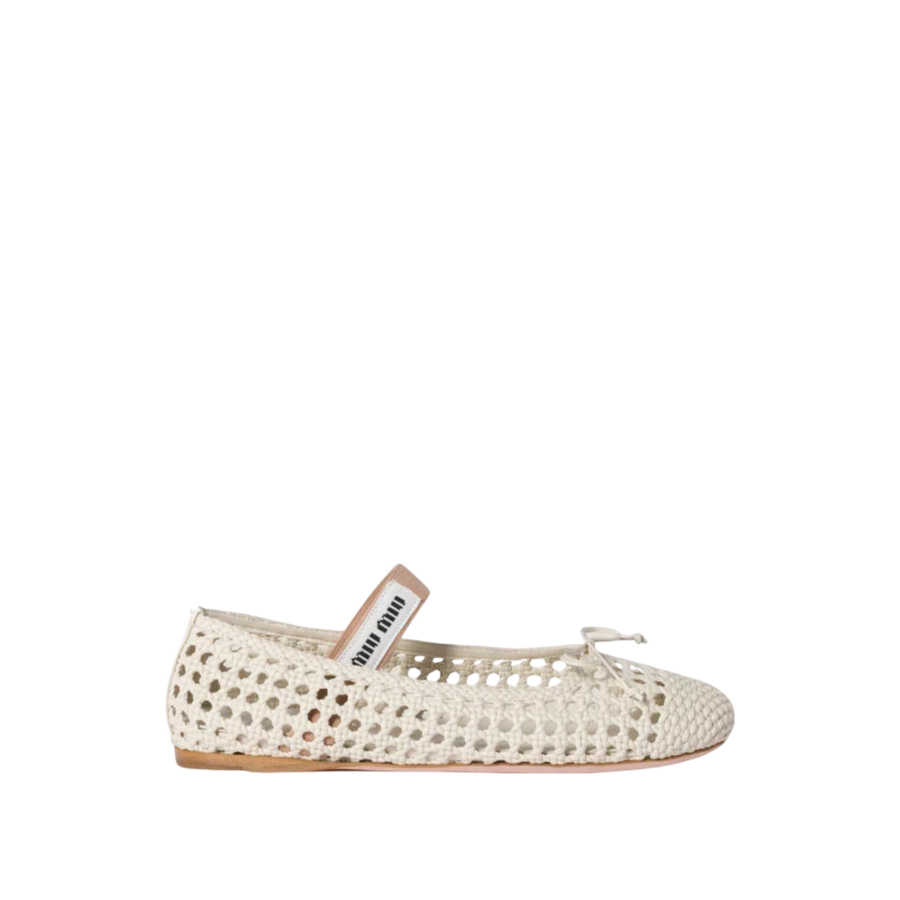 Miu Miu Woven Nappa Ballerina 'Cream'