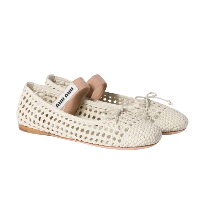 Miu Miu Woven Nappa Ballerina 'Cream'