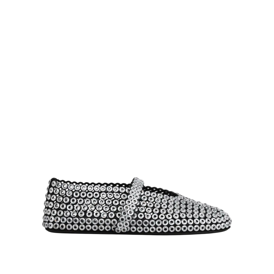 ALAÏA Glass-Embellished Ballet Flats 'Silver'