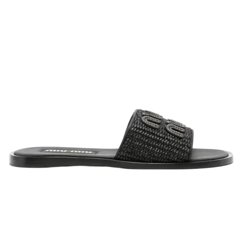 Miu Miu Woven Raffia Slide 'Black'